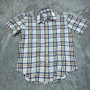 Mens Wells & Morris Plaid Short Sleeve Button-Up Shirt Size M Blue/Yellow 6078